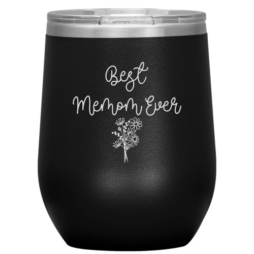 QPTADesignGift Best Memom Ever Wine Tumbler - Engraved Stainless Steel Tumbler - Best Memom Ever Mug - Travel Mug - Memom Ever Gift Mug - Mother's Day Gift - 12Oz Wine Tumbler With Lid
