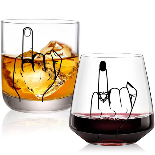 comfit Engagement Gifts for Couples, Ring Finger Wine&Whiskey Glass Set, Funny Wedding Gifts for Couple, Bride and Groom Just Married Gift, Mr and Mrs Newlyweds Bridal Shower Gifts