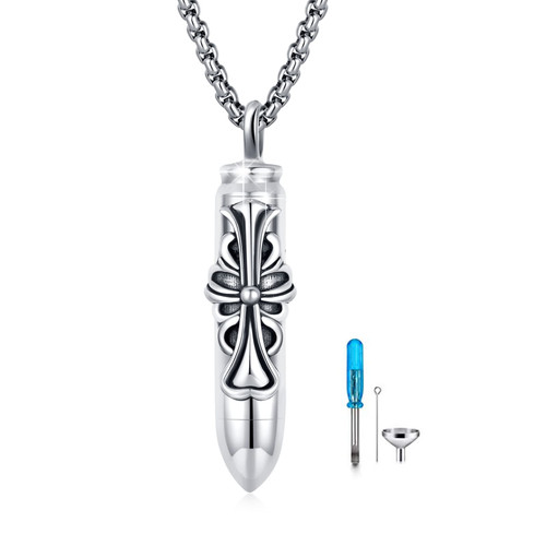 PCTJYFU Urn Necklace for Ashes 925 Sterling Silver Cross Cremation Ashes Urn Pendant Necklace for Men Memorial Keepsake Jewelry