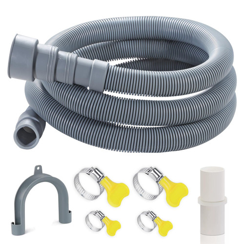 Elyfree Washer Drain Hose, 6.5 Feet 13 Feet Universal Washing Machine Drain Hose Flexible Dishwasher Drain Hose Extension Kits Corrugated Washer Hose w/ 1 Hose 4 Clamps 1 U-Bend Hose Holder