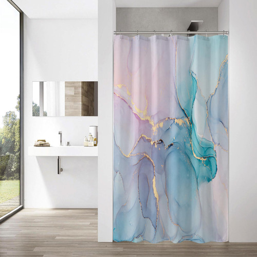 Gibelle Small Stall Shower Curtain 36 x 72, Narrow Half Abstract Colorful Marble Shower Curtain, Pink Purple Blue Modern Ink Art Waterproof Fabric Shower Curtain Set with Hooks