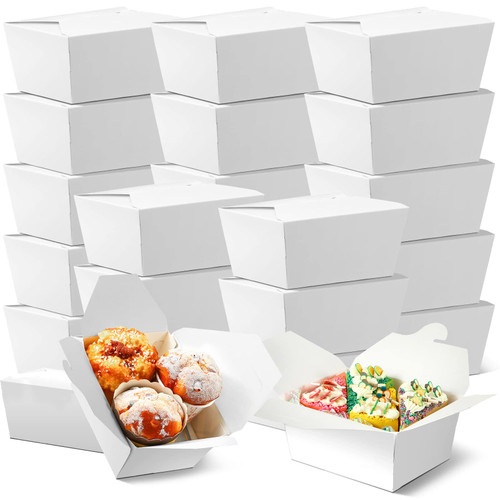Ireer 50 Pack 30oz to Go Boxes Take out Food Box Take out Food Containers Paper Disposable to Go Containers for Restaurant, Party and Home (White)