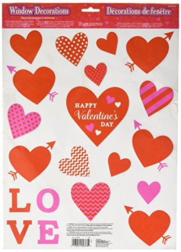 Amscan 210494 Valentine Hearts Window Decorations, 17" x 12"(Pkg. Size), Multicolored