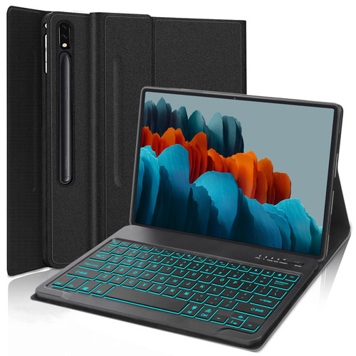 JADEMALL Galaxy Tab S7 FE ?2021? Case with Keyboard, Samsung Tablet S8 Plus?2022/ S7+ (2020), 7-Color Backlit Bluetooth Keyboard with S Pen Holder, Auto Wake & Sleep, Magnetic Protective Cover, Black