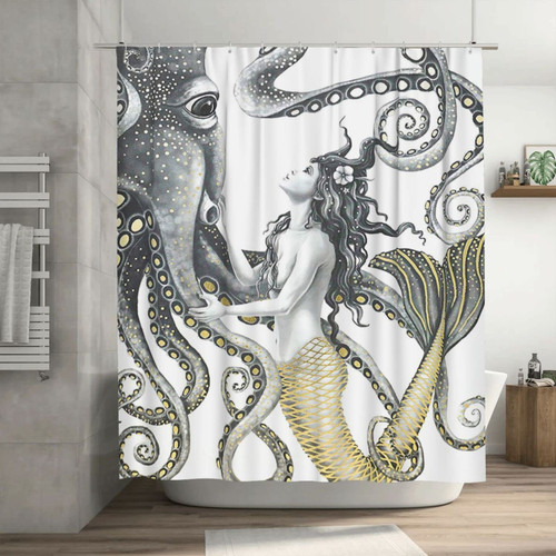 Lgihqey Octopus Shower Curtain Ocean Octopus Mermaid Shower Curtains Nautical Octopus Bath Curtain Bathroom Decor Waterproof Polyester Fabric with Hooks 60''X72'' Lgihqey Octopus Shower Curtain Ocean Octopus Mermaid Shower Curtains Nautical Octopus Bath Curtain Bathroom Decor Waterproof Polyester Fabric with Hooks 60''X72''