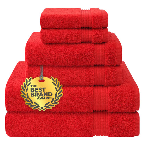 Cotton Paradise 6 Piece Towel Set, 100% Turkish Cotton Soft Absorbent Towels for Bathroom, 2 Bath Towels 2 Hand Towels 2 Washcloths, Red Towel Set