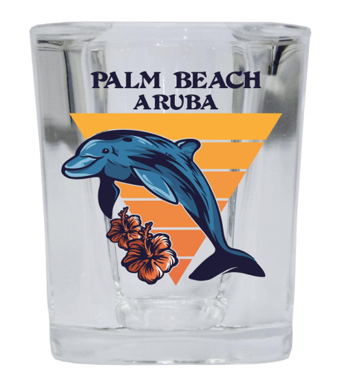 R and R Imports Palm Beach Aruba Beach Souvenir 2 oz Square Base Shot Glass Dolphin Design Single