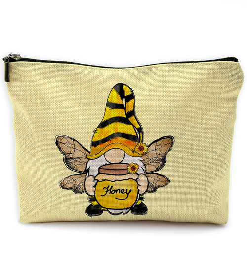 NEGIGA Cute Honey Bee Gnome Makeup Bag Cosmetic Bags with Zipper Pouch Travel Toiletry Case,Gifts for Bee Lovers Women Gnome Lovers
