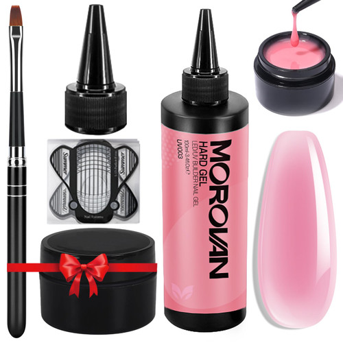 Morovan Builder Nail Gel Kit Pink Gel Builder for Nails Nail Extension Gel Set Hard Gel For Nails Nail Strengthen Nail Carving Nail Art Manicure Set with Nail Forms Nail Brush Subpackage Box Portable Travel