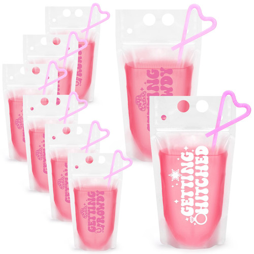 Nefelibata Cowgirl Party Drink Pouches 16 PCS Getting Hitched Getting Rowdy Bachelorette Party Favors White and Pink Drink Pouches with Straws for Adult Bride and Bridesmaid Wedding Gift