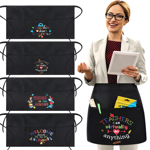 Xuhal 4 Pcs Half Apron for Teachers Waist Apron with Pockets Teacher Apron with Pockets Kindergarten Teacher Appreciation Gifts Welcome Back to School Waist Aprons for Teachers