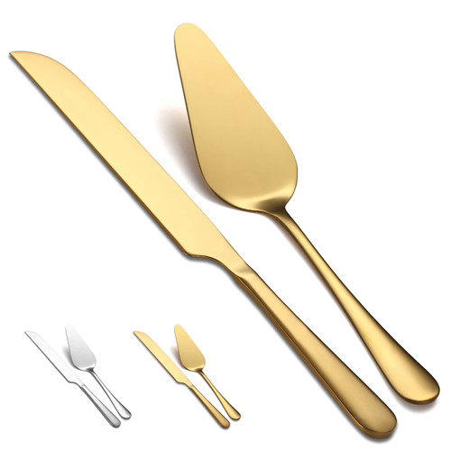 Kyraton Gold Wedding Cake Knife and Server Set, Gold Titanium Plating Stainless Steel Cake Cutting Set For Wedding Include Cake Cutter And Cake Server Perfect For Wedding, Birthday Kyraton Gold Wedding Cake Knife and Server Set, Gold Titanium Plating Stainless Steel Cake Cutting Set For Wedding Include Cake Cutter And Cake Server Perfect For Wedding, Birthday