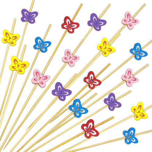Toothpicks for Appetizers, 100PCS Butterfly Cocktail Picks, 4.7 inch Long Bamboo Skewers, Bamboo Handmade Cocktail Sticks Appetizer Skewers for Fruits Drinks Desserts Party Food Decoration