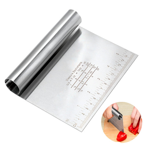 Bench Chopper & Scraper with Measure Scale Stainless Steel Blade Knife Pastry Cutter for Dough Pizza Bread Cake Baking Multi-purpose Kitchen Tool