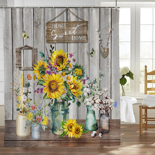 Mecowcm Farmhouse Shower Curtain Rustic Country Cotton Sunflower Shower Curtains with Hooks Polyester Waterproof Fabric Flower Floral Bathroom Decor Curtain 60x72 Inch