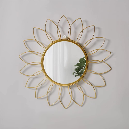 KKTAPOS Gold Mirrors for Wall - Metal Sunburst Wall Mirror Room Decor & Home Decor, Boho Mirror Wall Decor Gifts for Women & Moms (Medium, Flower)
