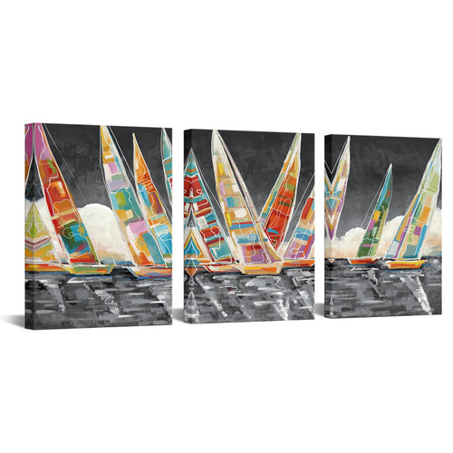 Biuteawal 3 Piece Wall Art Boat Canvas Prints Ocean Sailboat Painting Coastal Seascape Skyline Picture Black White Abstract Artwork Framed Living Room Bedroom Bathroom Home Office Decor