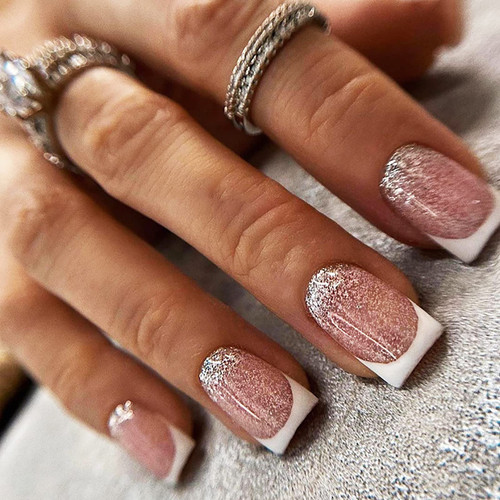 Square Fake Nails Medium Press on Nails White French Tip False Nail with Glitter Design Full Cover Acrylic Nails Glossy Glue on Nails Artificial Nails Stick on Nails for Women and Girls 24Pcs Square Fake Nails Medium Press on Nails White French Tip False Nail with Glitter Design Full Cover Acrylic Nails Glossy Glue on Nails Artificial Nails Stick on Nails for Women and Girls 24Pcs