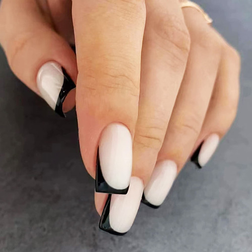 French Tip Press on Nails Medium Square Fake Nails Full Cover False Nails with Design Black Nail Tip Acrylic Nails Glossy Artificial Nails Glossy Glue on Nails Stick on Nails for Women Girls 24Pcs French Tip Press on Nails Medium Square Fake Nails Full Cover False Nails with Design Black Nail Tip Acrylic Nails Glossy Artificial Nails Glossy Glue on Nails Stick on Nails for Women Girls 24Pcs