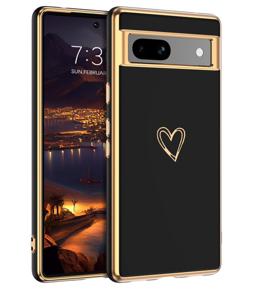 BENTOBEN Google Pixel 7a Case, Google Pixel 7a Phone Case Cute Electroplating Heart Camera Protection Protective Lightweight Flexible Non-Slip Bumper Shockproof Google Pixel 7a Case 6.1 Inch, Black