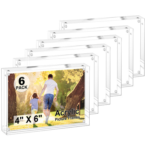 YixangDD 6 Packs 4x6 Inches Acrylic Picture Frame, Magnetic Acrylic Picture Photo Frame?Double Sided Clear Frameless Photo Frame with Magnetic Desktop Transparent for display Picture?photos
