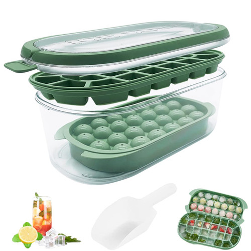 Ice Cube Tray, 54 pcs Ice Tray with Lid and Bin and Ice Scoop, Ice Cube Pop Out Tray, Ice Cube Trays for Freezer, Ice Cube Molds, BPA Free, Easy Release Stackble Spill-Resistant
