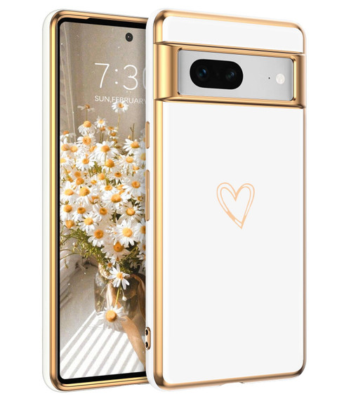 BENTOBEN Google Pixel 7 Case, Google Pixel 7 Phone Case Cute Electroplating Heart Camera Protection TPU Protective Lightweight Flexible Non-Slip Bumper Shockproof Google Pixel 7 Case 6.3 Inch, White