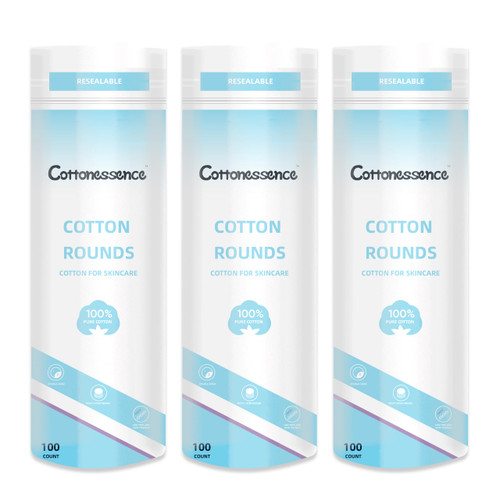 Cottonessence Cotton Rounds for Facial Cleansing and Nail Polish Removing, 100% Pure Cotton Pad Hypoallergenic Makeup Remover Pad, Multi-Layer Design, Lint-Free (300 Count (Pack of 3))