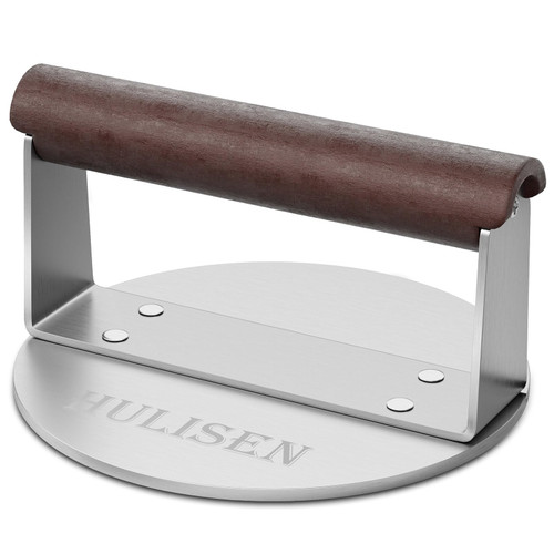 HULISEN Stainless Steel Burger Press, Heavy Weight Smashed Burger Press, Grill Press with Heat Resistant Wood Handle, 6 Inch Burger Smasher, BBQ Griddle Accessories for Bacon Hamburger Steak Meat HULISEN Stainless Steel Burger Press, Heavy Weight Smashed Burger Press, Grill Press with Heat Resistant Wood Handle, 6 Inch Burger Smasher, BBQ Griddle Accessories for Bacon Hamburger Steak Meat