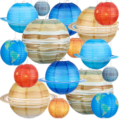 Hortsun 16 Pcs Planet Paper Lanterns Hanging Solar System Planets Lantern Out of This World Space Lanterns Hanging Planets Lanterns for Kids Classroom Science Birthday Outer Space Party Decorations