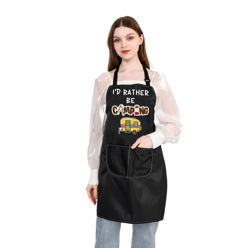 BDPWSS Camping Apron With Pockets I'd Rather Be Camping Happy Camper Cooking Apron RV Trailer Owner Gift Camping Lover Gift (rather camping AP)