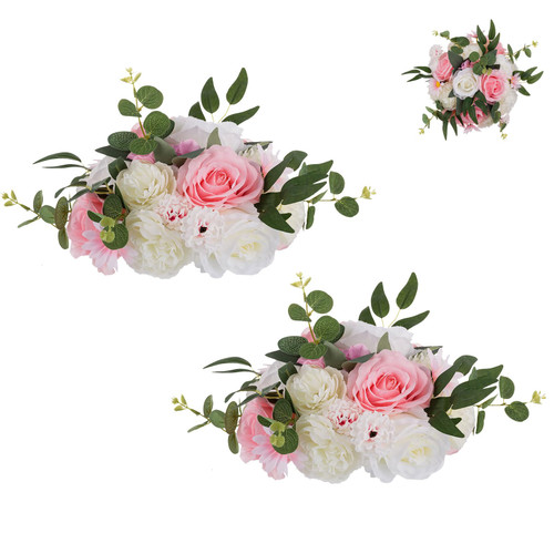 BLOSMON Artificial Flower Wedding Table Centerpieces 2 Pcs Large 9.8" Pink Fake Flowers Rose Floral Ball Arrangement Center Pieces for Table Faux Silk Flower Bouquet for Wedding Party Home Decor