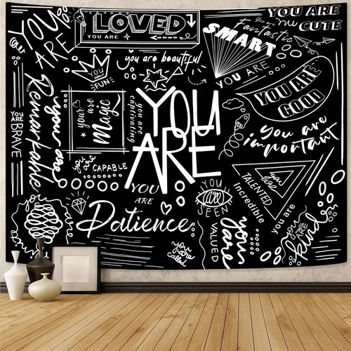 Fungarth Quote Motivational You Are Tapestry Wall Hanging Black Classroom Kids Tapestries Bedroom Inspirational Positive Saying Aesthetic Tapestry for Teen Girl Living Room Dorm (Black, 80" x 60") Fungarth Quote Motivational You Are Tapestry Wall Hanging Black Classroom Kids Tapestries Bedroom Inspirational Positive Saying Aesthetic Tapestry for Teen Girl Living Room Dorm (Black, 80" x 60")