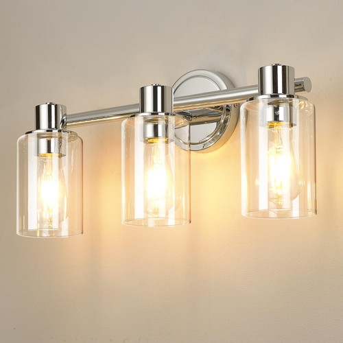 ALAISLYC 2 Light Bathroom Wall Sconce Light Fixtures with Clear Glass Bathroom Wall Lights Over Mirror Vanity Lights Chrome with E26 Base