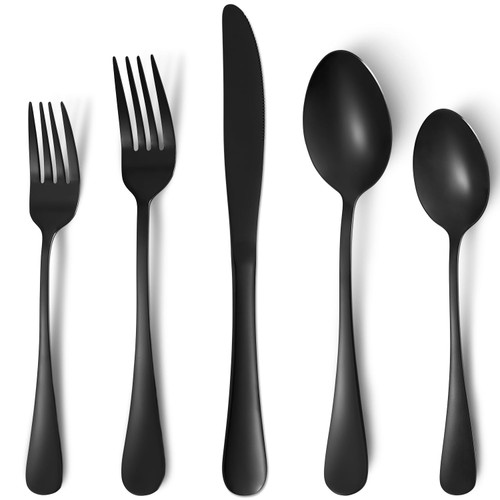 20 Piece Black Silverware Set, Stainless Steel Flatware Utensil Sets for 4, Black Cutlery Set Includes Forks Spoons Knives, Mirror Polished, Dishwasher Safe