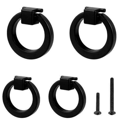 TAIFAM 4 Pcs Black Ring Drawer Pulls, Cabinets Pulls Dresser Knobs for Drawers, Zinc Alloy Single Hole Ring Modern Drawer Pulls, Cabinet Hardware for Cabinets Wardrobe Door Handles