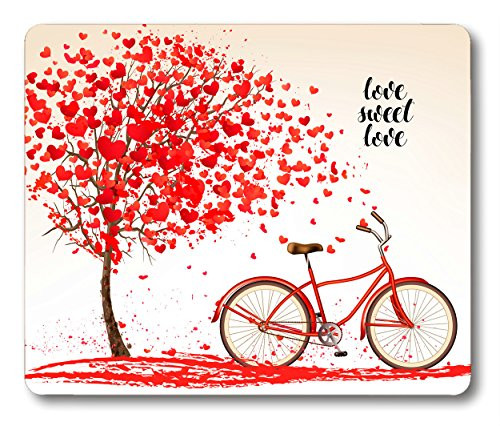 Valentine's Day Mouse Pad By Smooffly,Red Tree and Love Bicycle Non-Slip Rubber Mouse pad Gaming Mouse Pad