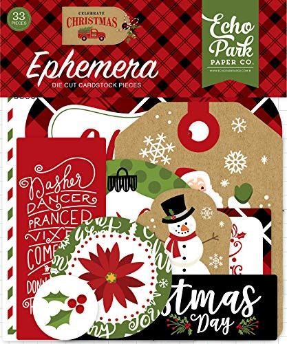 Echo Park Paper Company CCH159024 Celebrate Christmas Ephemera, Red, Green, Tan, Burlap, Black