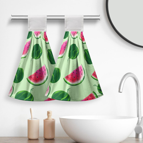 Lealeg Summer Watermelon Hanging Towel Set of 2, Sweet Summer Kitchen Towel, Tie Top Hanging Kitchen Towels Soft Lightweight Polyester Hand Towel for Bathroom Dorm Home Decor Housewarming 17*12 Inch