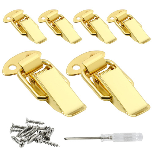 LifCratms 6Pcs Small Spring Loaded Toggle Latch, 1.77" Gold Stainless Steel Spring Lock Clasp Buckle Latches Catch Hasps Clamps with Mounting Screws for Wooden Toolbox, Case, Chest