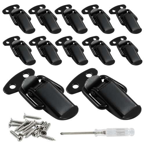 LifCratms 12Pcs Small Spring Loaded Toggle Latch, 1.77" Black Stainless Steel Spring Lock Clasp Buckle Latches Catch Hasps Clamps with Mounting Screws for Wooden Toolbox, Case, Chest