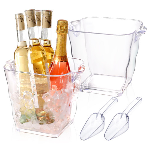 Ice Bucket 2 Pcs 5 Liter Mimosa Bar Supplies Large Beverage Tub Plastic Champagne Wine Beer Drink Buckets for Parties Clear Acrylic Ice Tub Bar with Scoops for Cocktail Bottle