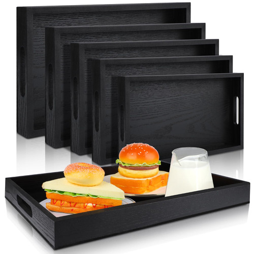 WYTAOHZL 5Pcs Manchurian Ash Trays Serving Food Trays for Serving Food Serving Tray with Handles Rectangular Wooden Serving Tray Set Multipurpose Wood Serving Tray for Breakfast Lunch Dinner Desktop
