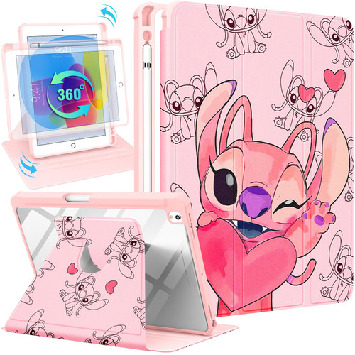 Besoar for iPad 9th/8th/7th Generation 10.2 inch Case Cute Cartoon Kawaii for Girls Kids Boys Girly Women Design Covers,360 Degree Rotating Folio Stand Pencil Holder for Apple i Pad 9/8/7 Gen,Pk