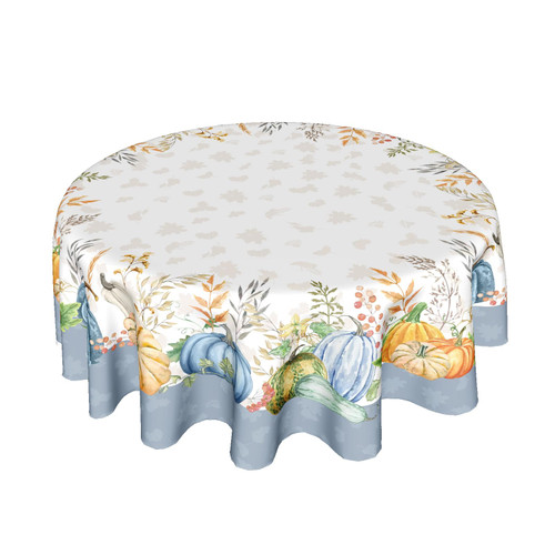 Sweetshow Blue Fall Tablecloth Round 60 Inch Orange Watercolor Pumpkin Table Cloth Autumn Harvest Thanksgiving Farmhouse Table Cover Decorative for Home Kitchen Dining Indoor Outdoor Party Picnic
