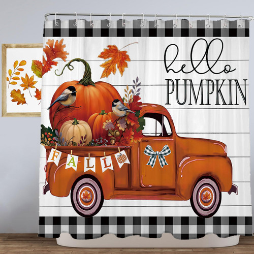 YIRHYZC Fall Shower Curtain, 72"X72" Autumn Shower Curtain, Pumpkin Shower Curtain with Hooks, Fall Bathroom Decor, Thanksgiving Waterproof Shower Curtain, Washable Polyester Fall Bathroom Set