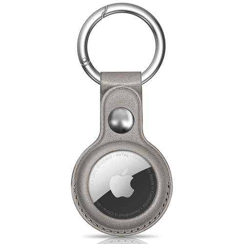 Woyinger Air Tag Keychain for Apple Airtags Holder, Protective Leather Airtags Case Tracker Cover with Air Tag Holder, Airtag Key Ring Compatible with Apple New AirTag?Grey