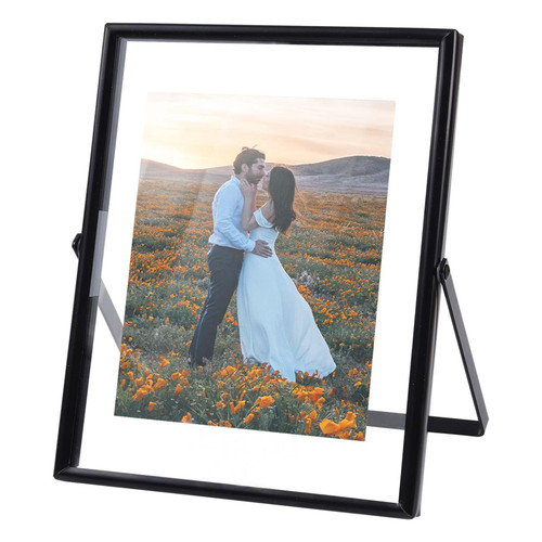 HSAUYU 8x10 Black Picture Frame, For Multiple Photo Sizes 8x10 6x8 5x7, Black Glass Metal Floating Picture Frames, Only for Tabletop Display Vertically, Home Hotel and Wedding Decoration