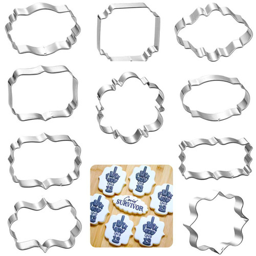 Kanehosi Frame Cookie Cutters 10pcs, Stainless Steel Plaque Cookie Cutter DIY Fondant Cutters, Tiles Metal Pancake Molds for Biscuit Wedding Graduation Baking Decorations Holiday