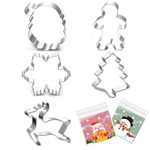Christmas Cookie Cutters - 5 pieces Large Cookie Cutters Shape - Christmas Tree, Gingerbread Man, Snowflake, Reindeer, Santa Face Shapes for Christmas Food Party Decorations